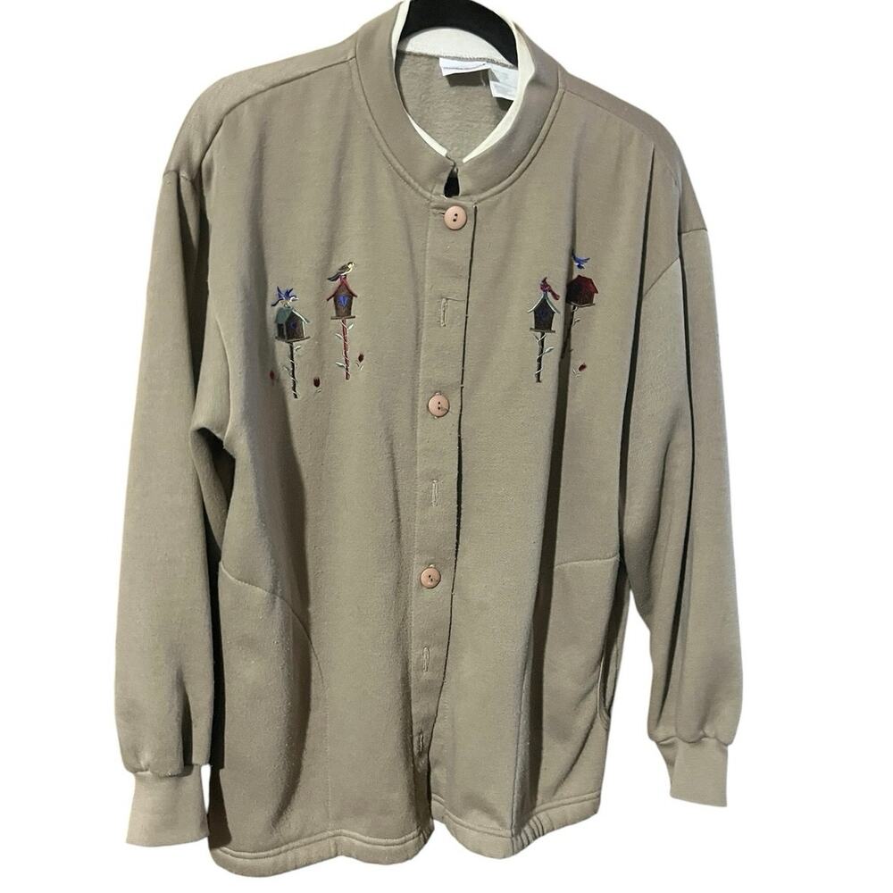 Vintage Bobbi Brooks Button Front Sweatshirt Cardigan w/ Birdhouses Size Large